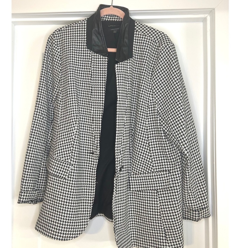 Lane Bryant The Bryant Blazer Houndstooth Faux Leather‎ Collar Black White Sz 20